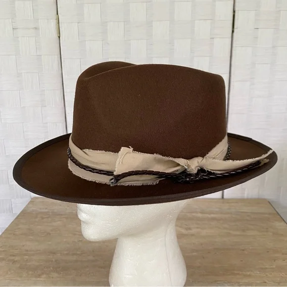 Men Women Hat Large Brown Fedora Felt Trilby Jazz Gatsby Panama Cap - Picture 2 of 10